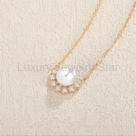Crown 7.0-8.0 mm 16 inch Akoya Pearl Gold Necklace - Ready to Ship - image 2