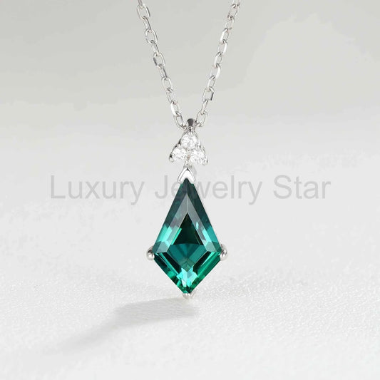 Simple Kite Cut Emerald Moissanite Silver Pendant