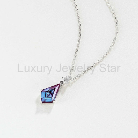 Simple Kite Cut Alexandrite Moissanite Silver Pendant - image 2