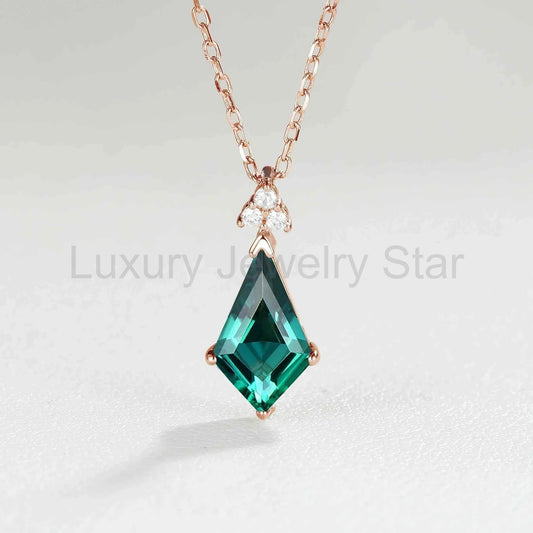 Simple Kite Cut Emerald Moissanite Pendant - image 2
