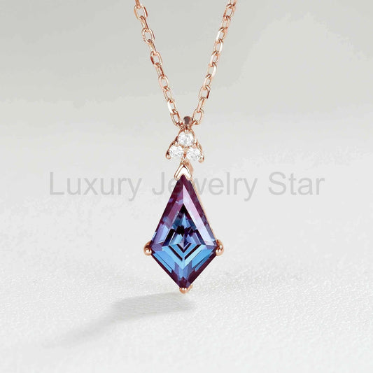 Simple Kite Cut Alexandrite Moissanite Pendant - image 2