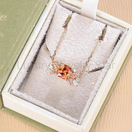 Nature Inspired Antique Cushion Cut Orange Sapphire Necklace Halloween Jewelry - image 2