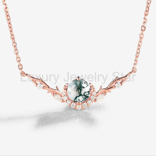 Nature Inspired Round Cut Moss Agate Vine Necklace - image 2