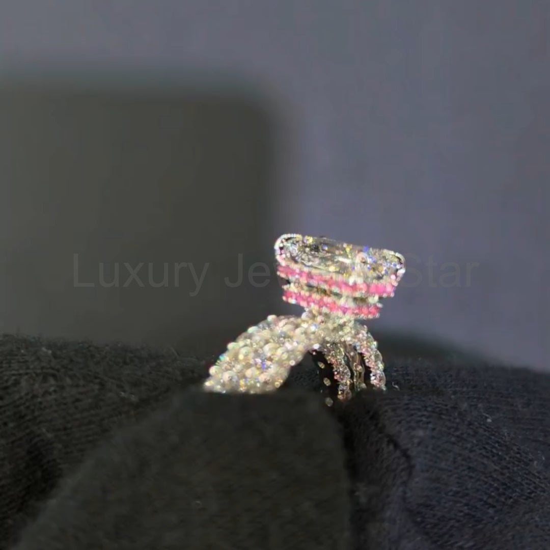 Radiant Cut 5.0ct Double Pink Hidden Halo 2PC Bridal Set in Sterling Silver - image 3