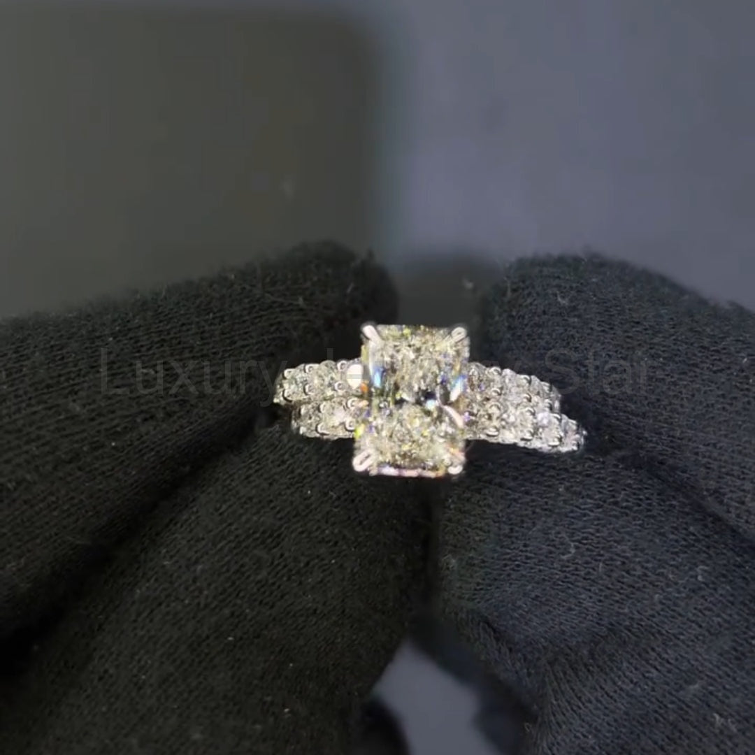 Radiant Cut 5.0ct Double Pink Hidden Halo 2PC Bridal Set in Sterling Silver - image 4