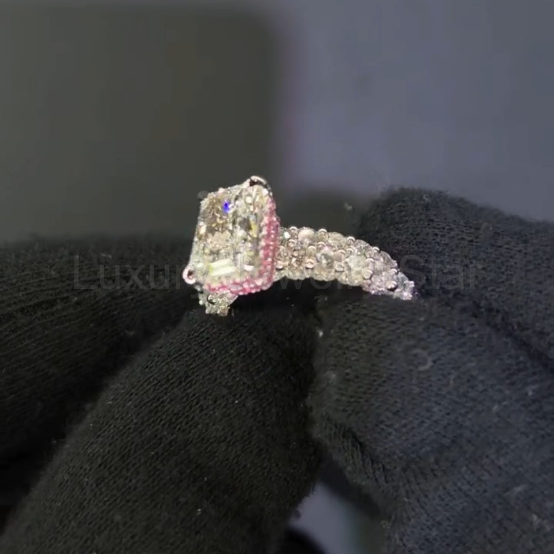 Radiant Cut 5.0ct Double Pink Hidden Halo 2PC Bridal Set in Sterling Silver - image 5