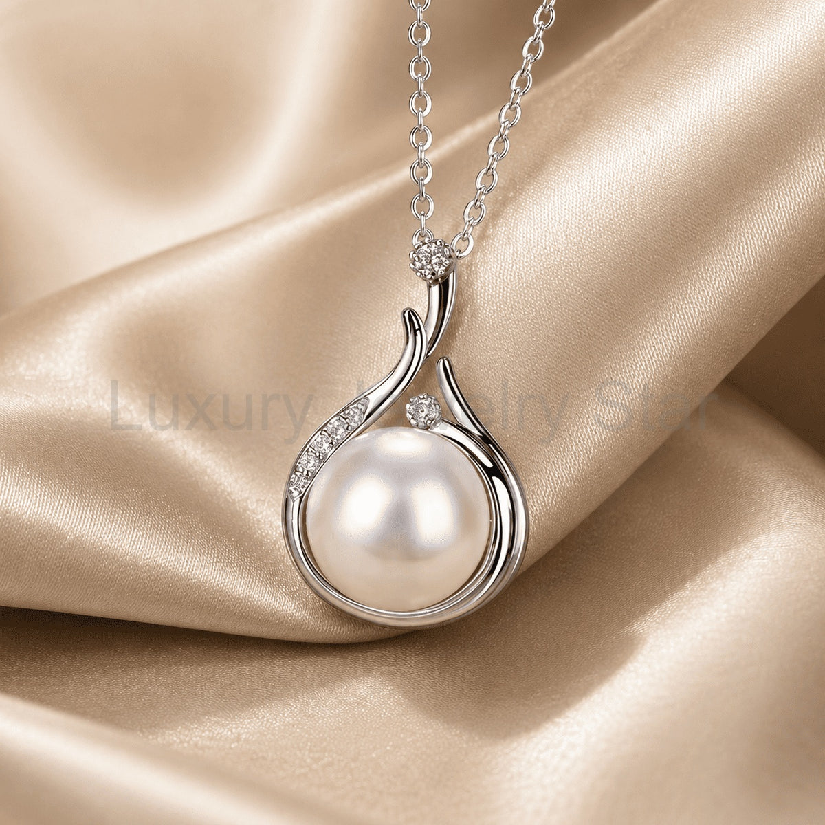 Elegant Pearl Swirl Pendant Necklace - image 3