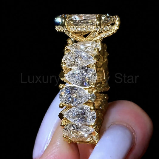 Radiant 5.0ct Pear Cut Chunky Pave Engagement Ring in Sterling Silver - image 2