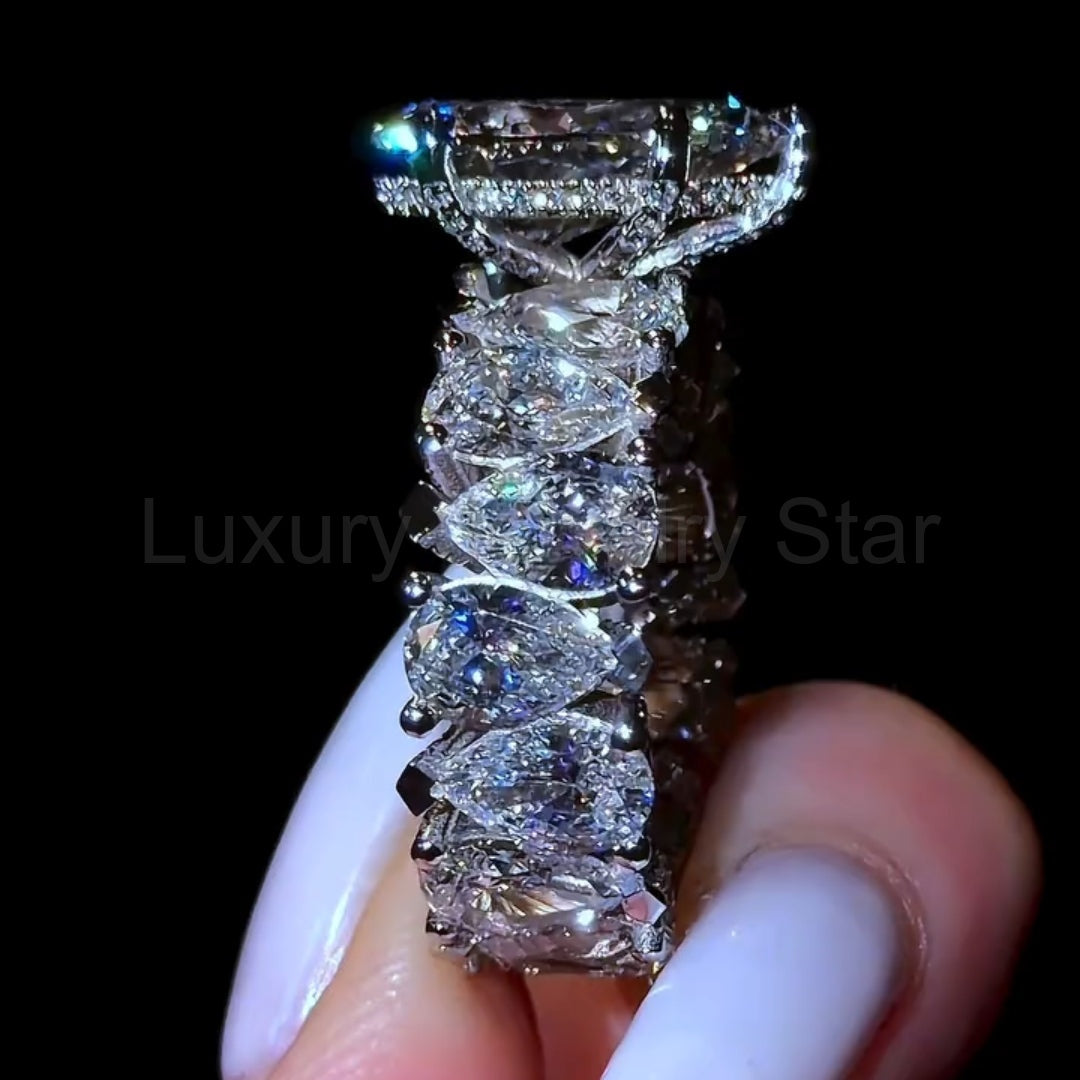 Radiant 5.0ct Pear Cut Chunky Pave Engagement Ring in Sterling Silver - image 4