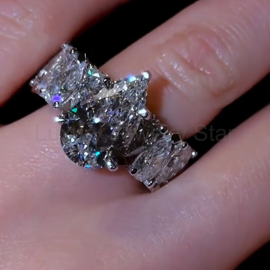 Radiant 5.0ct Pear Cut Chunky Pave Engagement Ring in Sterling Silver - image 8