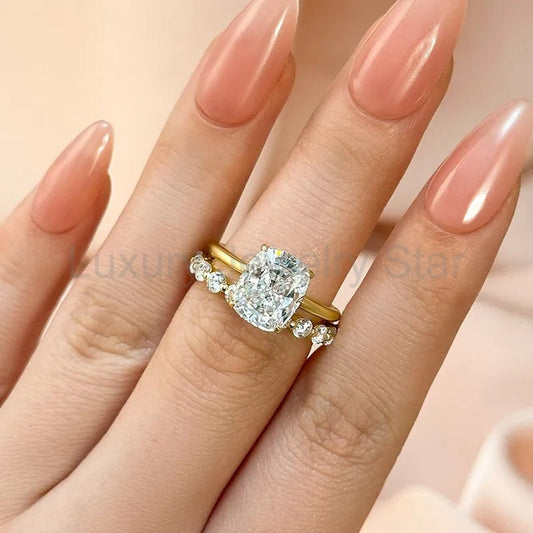 Refined Cushion Cut 4.0ct Hidden Halo 925 Sterling Silver Wedding Ring Set - image 2