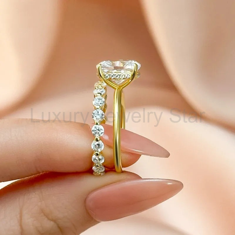 Refined Cushion Cut 4.0ct Hidden Halo 925 Sterling Silver Wedding Ring Set - image 3