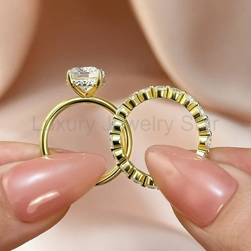 Refined Cushion Cut 4.0ct Hidden Halo 925 Sterling Silver Wedding Ring Set - image 4
