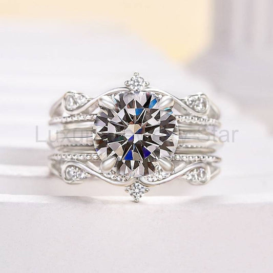 Refined Round Cut 2.5ct Insert Ring 925 Sterling Silver Wedding Ring Set - image 2