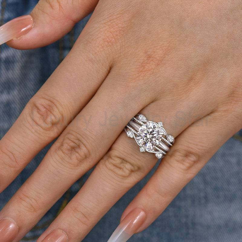 Refined Round Cut 2.5ct Insert Ring 925 Sterling Silver Wedding Ring Set - image 4