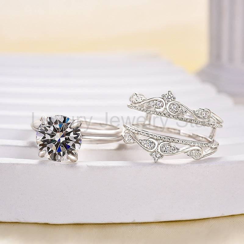 Refined Round Cut 2.5ct Insert Ring 925 Sterling Silver Wedding Ring Set - image 6