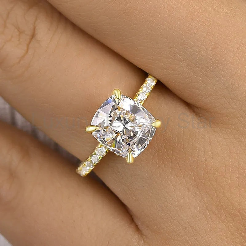 Radiant Cushion Cut 3.0ct Hidden Halo Engagement Ring In Sterling Silver - image 3