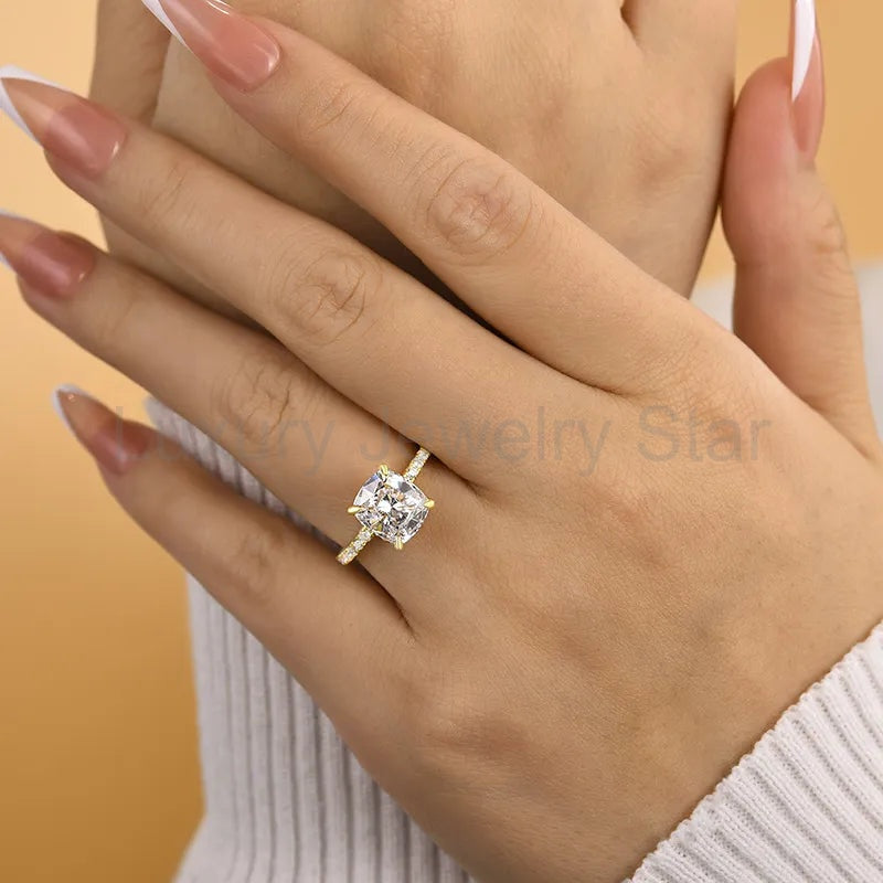 Radiant Cushion Cut 3.0ct Hidden Halo Engagement Ring In Sterling Silver - image 4