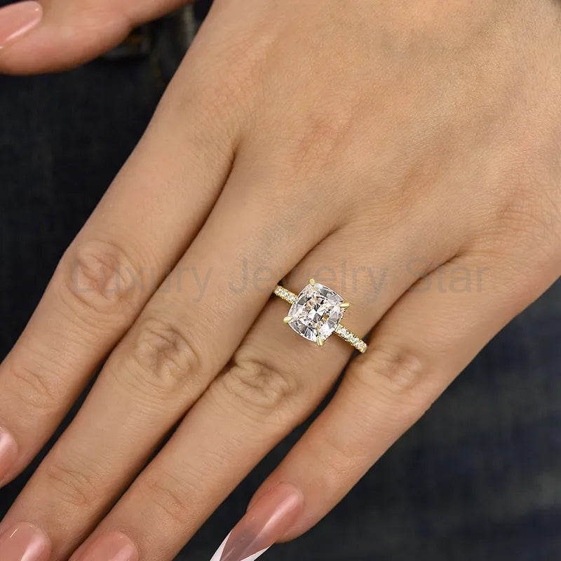 Radiant Cushion Cut 3.0ct Hidden Halo Engagement Ring In Sterling Silver - image 5
