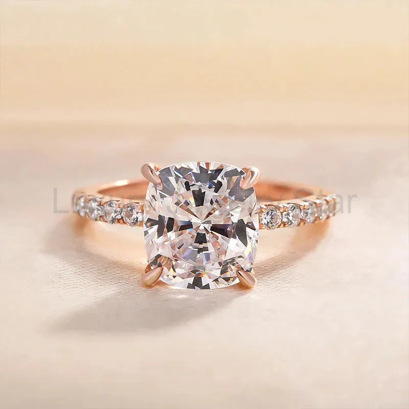 Radiant Cushion Cut 3.0ct Hidden Halo Engagement Ring In Sterling Silver - image 7