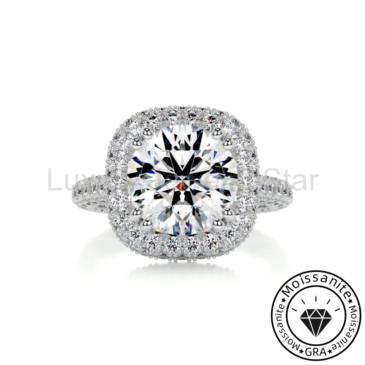 Refined Solarii Moissanite 3.0ct Round Cut 925 Sterling Pave Engagement Ring