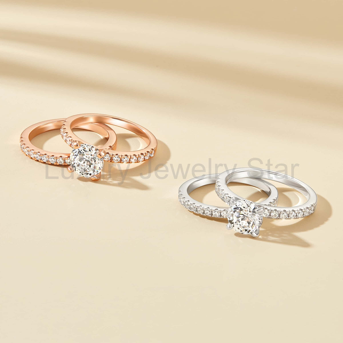 Resplendent Round Cut 1.2ct Pave 925 Sterling Silver Wedding Ring Set - image 4