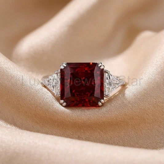 Refined Ruby 5.0ct Radiant Cut Three Stone Engagement Ring