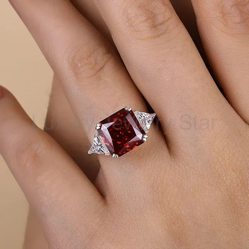 Refined Ruby 5.0ct Radiant Cut Three Stone Engagement Ring - image 3