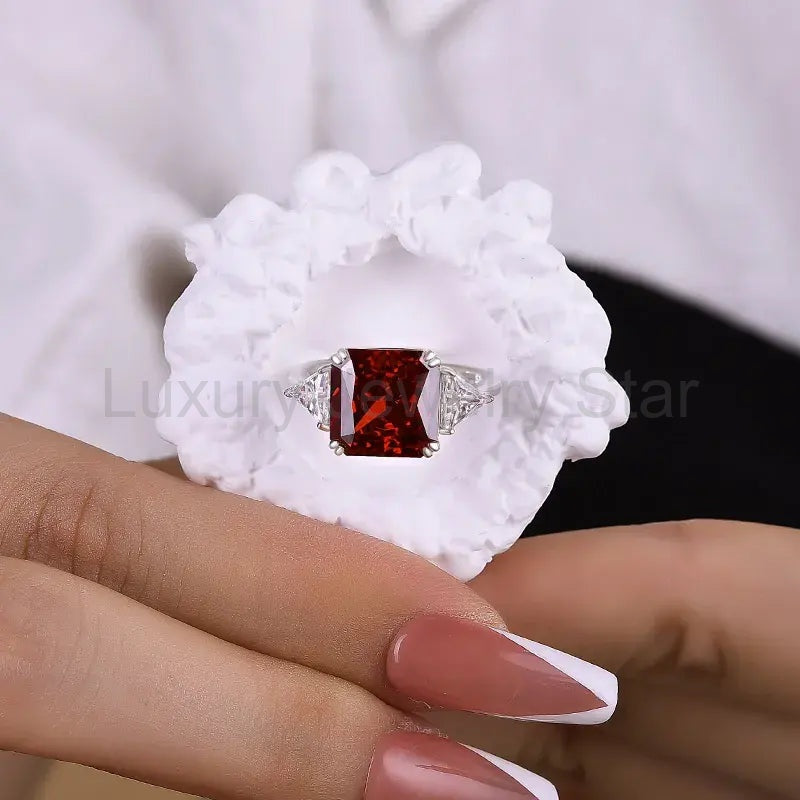 Refined Ruby 5.0ct Radiant Cut Three Stone Engagement Ring - image 5