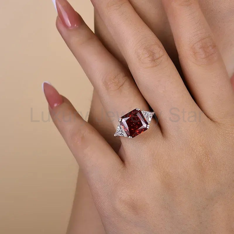Refined Ruby 5.0ct Radiant Cut Three Stone Engagement Ring - image 6