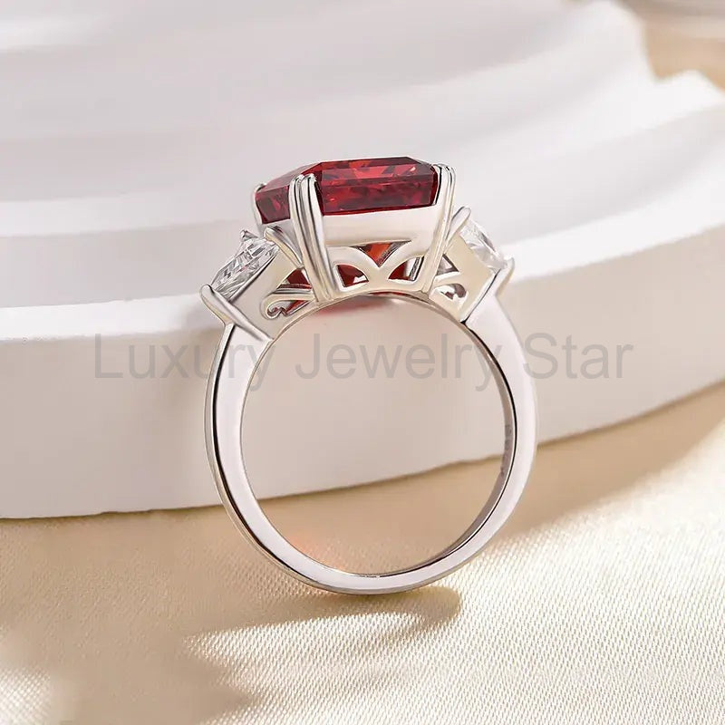 Refined Ruby 5.0ct Radiant Cut Three Stone Engagement Ring - image 7