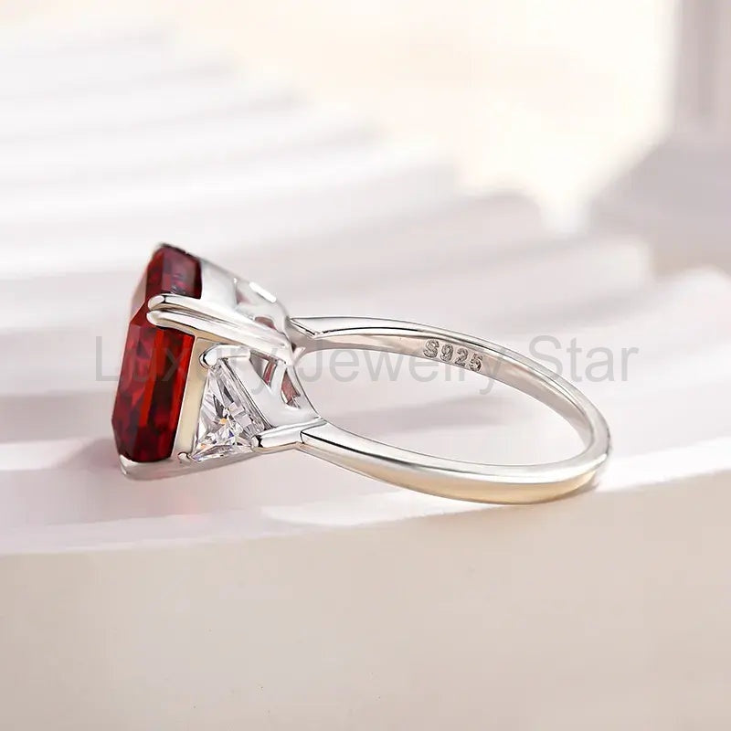 Refined Ruby 5.0ct Radiant Cut Three Stone Engagement Ring - image 8