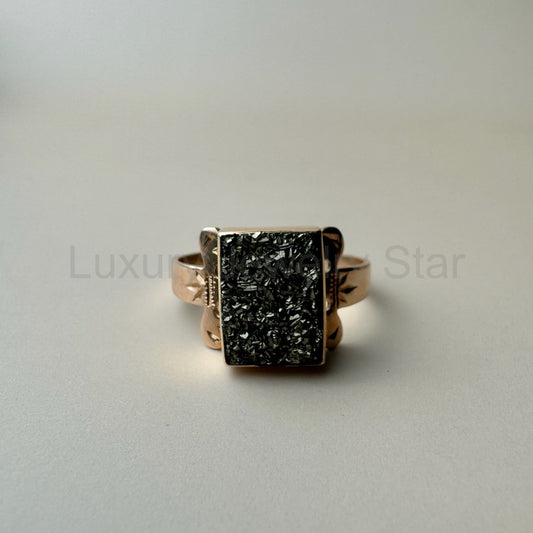 Raw Pyrite Crystal Statement Ring | 10k Yellow Gold | Vintage