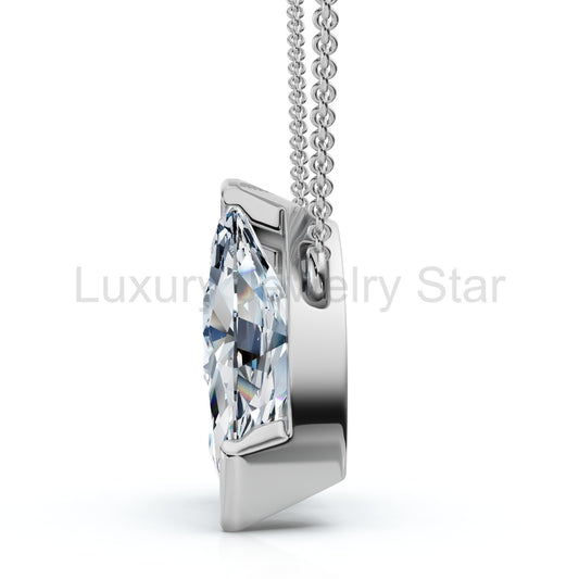 2Ct Toi et Moi Marquise and Round Diamond Pendant 14k Gold 18" Chain Lab Grown