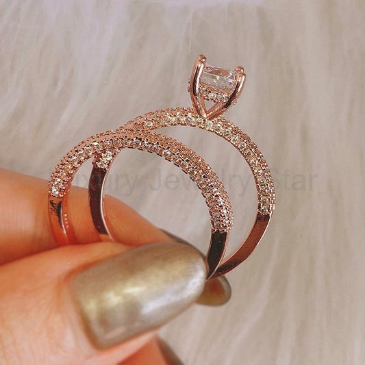 Round cut Moissanite Stackable Engagement Ring- Rose gold Unique minimalist ring-diamond Wedding