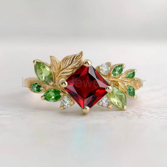 Rosalind’s Ode | Princess Cut Ruby Grand Foliage Engagement Ring