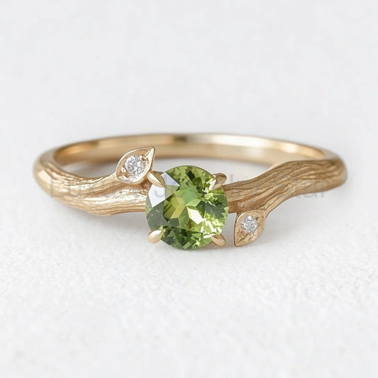 Ivy’s Verdant | Round Peridot Vine Engagement Ring