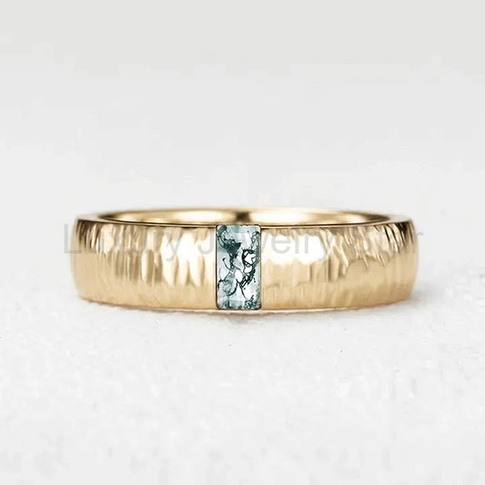 Silas’s Inlay | Moss Agate Textured Men's Wedding Band