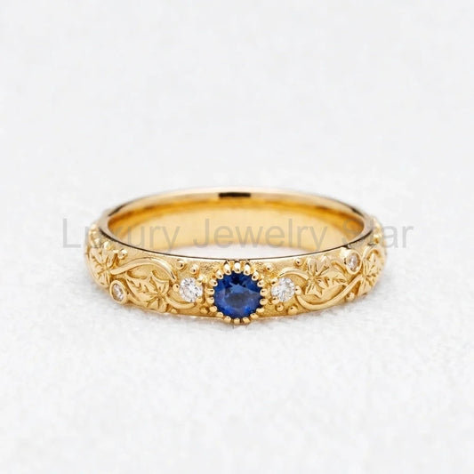 Ivy’s Cove | Blue Sapphire & Diamond Ivy Leaf Wedding Band