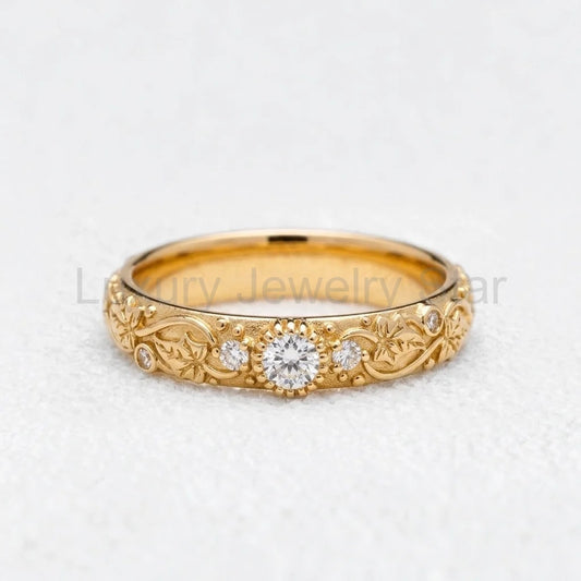 Ivy’s Twinkle | Diamond & Ivy Leaf Wedding Band