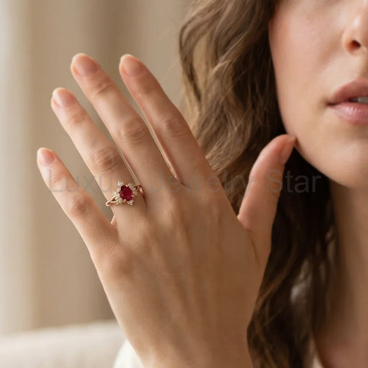 Roselight Briar | Oval Ruby Engagement Ring with Scattered Diamond Leaves - image 2