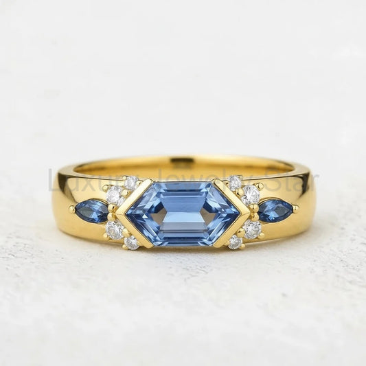 Cobalt Hexagon | Long Hexagon Sapphire Cluster Men's Band