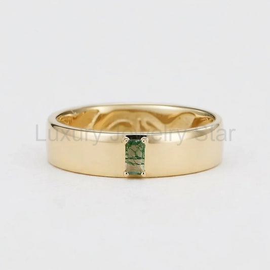 Moss Trace | Inner Engraved Moss Agate Men's Wedding Band