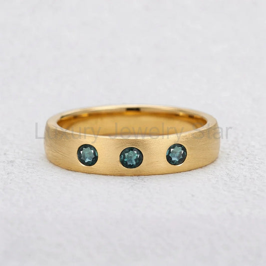 Shadow Peak | Round Lab-Grown Teal Sapphire Wedding Band