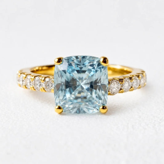 Aria’s Tide | 2CT Cushion Cut Aquamarine Engagement Ring
