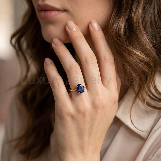 Elara‘s Glacier | 2CT Oval Blue Sapphire Solitaire Engagement Ring - image 2