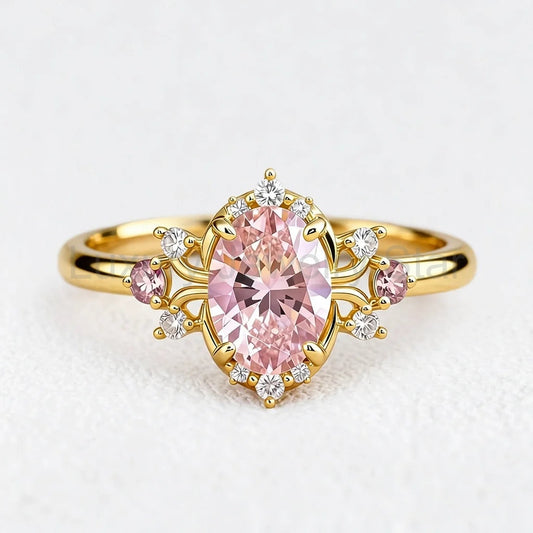 Elysia’s Dawn | Oval Pink Sapphire Vintage Engagement Ring