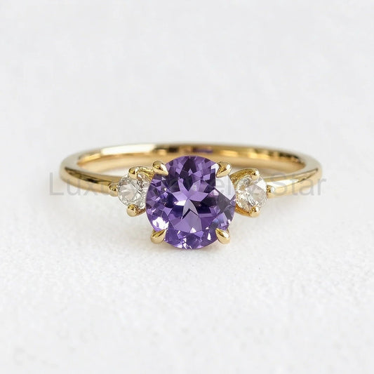 Velvet Twilight | Three-Stone Tanzanite & Moissanite Ring