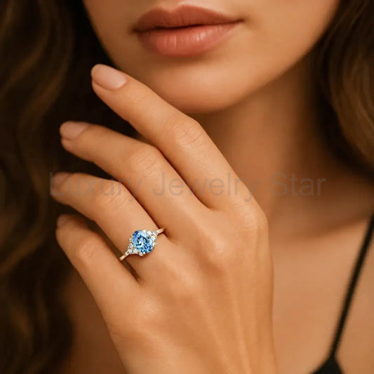 Celeste’s Tide | 2CT Oval Aquamarine Solitaire Engagement Ring