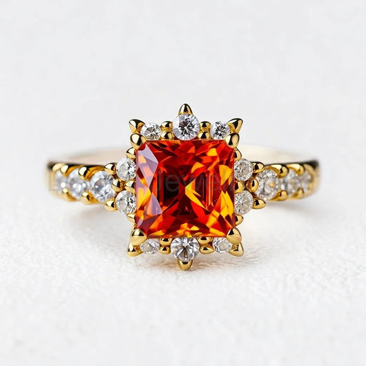 Aurora‘s Sundown | Princess Cut Orange Sapphire Engagement Ring